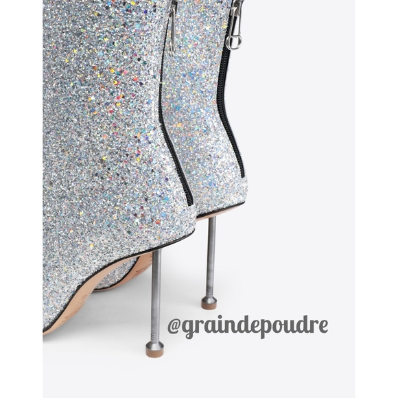 New! 🎉HP🎉 Margiela MM6 Silver Glitter Zip Back Nail Heel Ankle Boots 39 8.5 - Picture 4 of 6